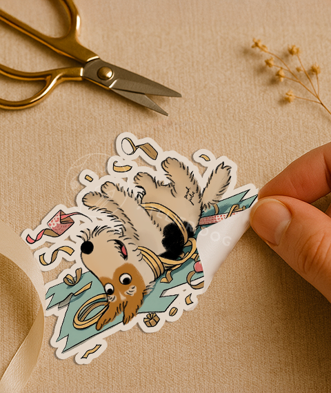 Thumbnail: Packing birthday gifts fox, welsh/airedale, lakeland terrier & schnauzer sticker