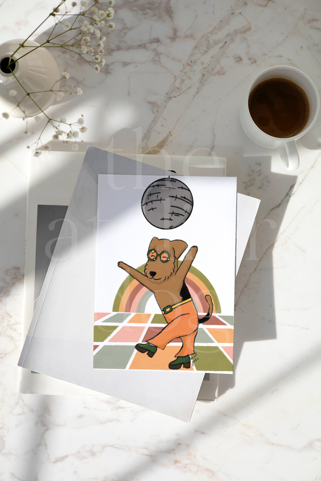 Disco dancing welsh / airedale terrier dog greeting card