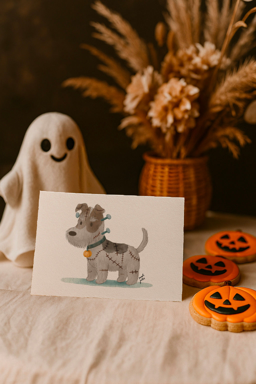 Frankenstein halloween terrier dogs greeting card