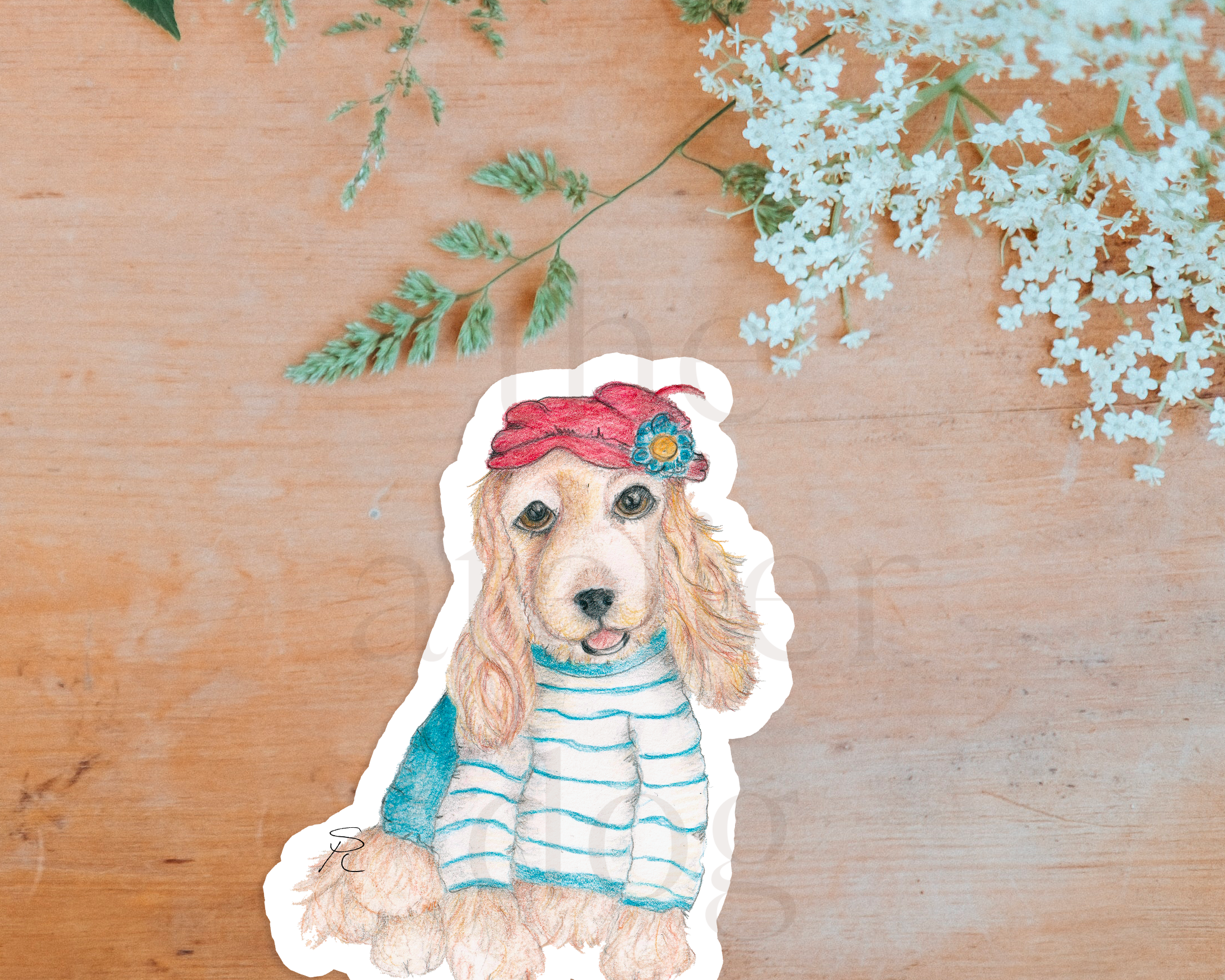 Dressed up Cavalier King Charles / cocker spaniel dog sticker