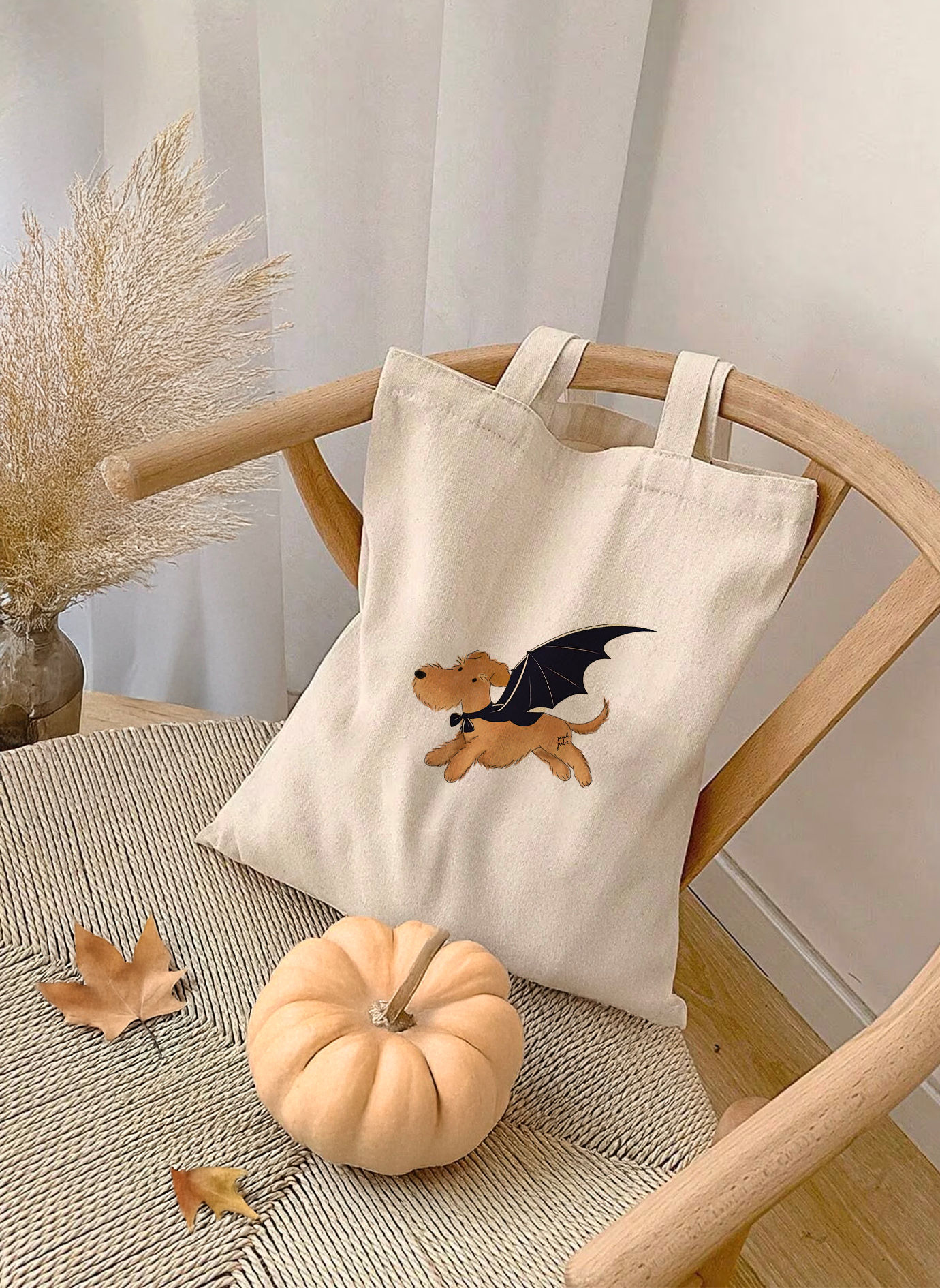 Bat fox, welsh/airedale, lakeland terrier & schnauzer full moon tote bag