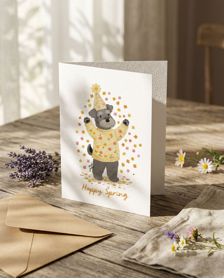 Thumbnail: Spring celebration Fox, welsh/airedale, lakeland terrier & schnauzer card