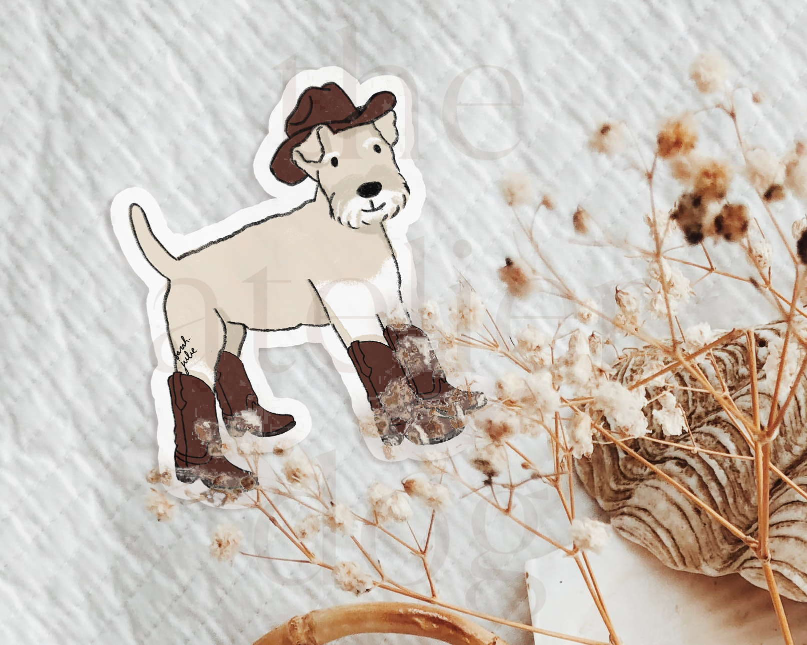 Cow-Boy white schnauzer dog sticker
