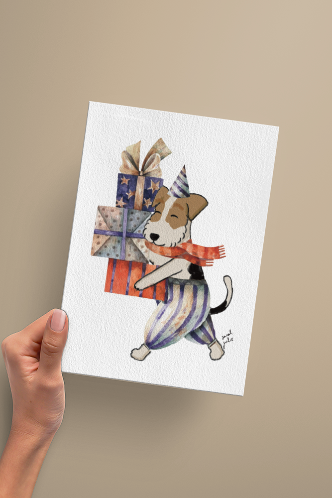 Thumbnail: Welsh/airedale and fox terrier dogs carrying gifts art print