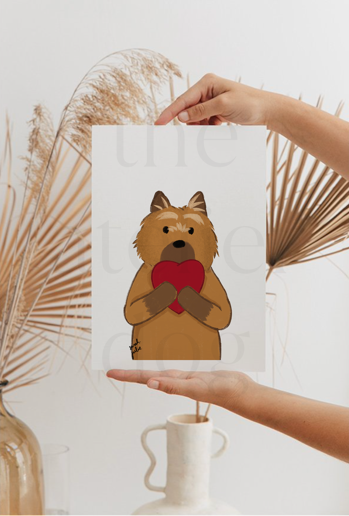 Cairn terrier dog with heart art print