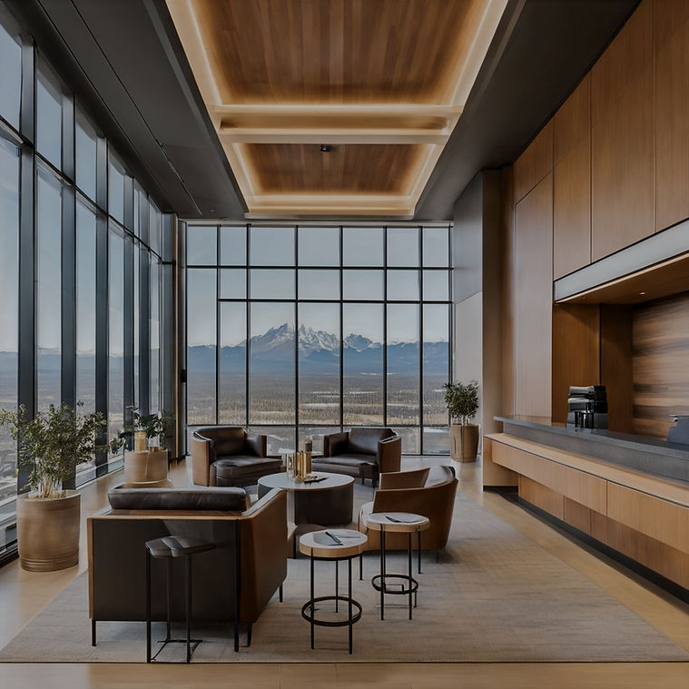 Professional office reception area, located on the 50th floor of a building in Calgary, Al