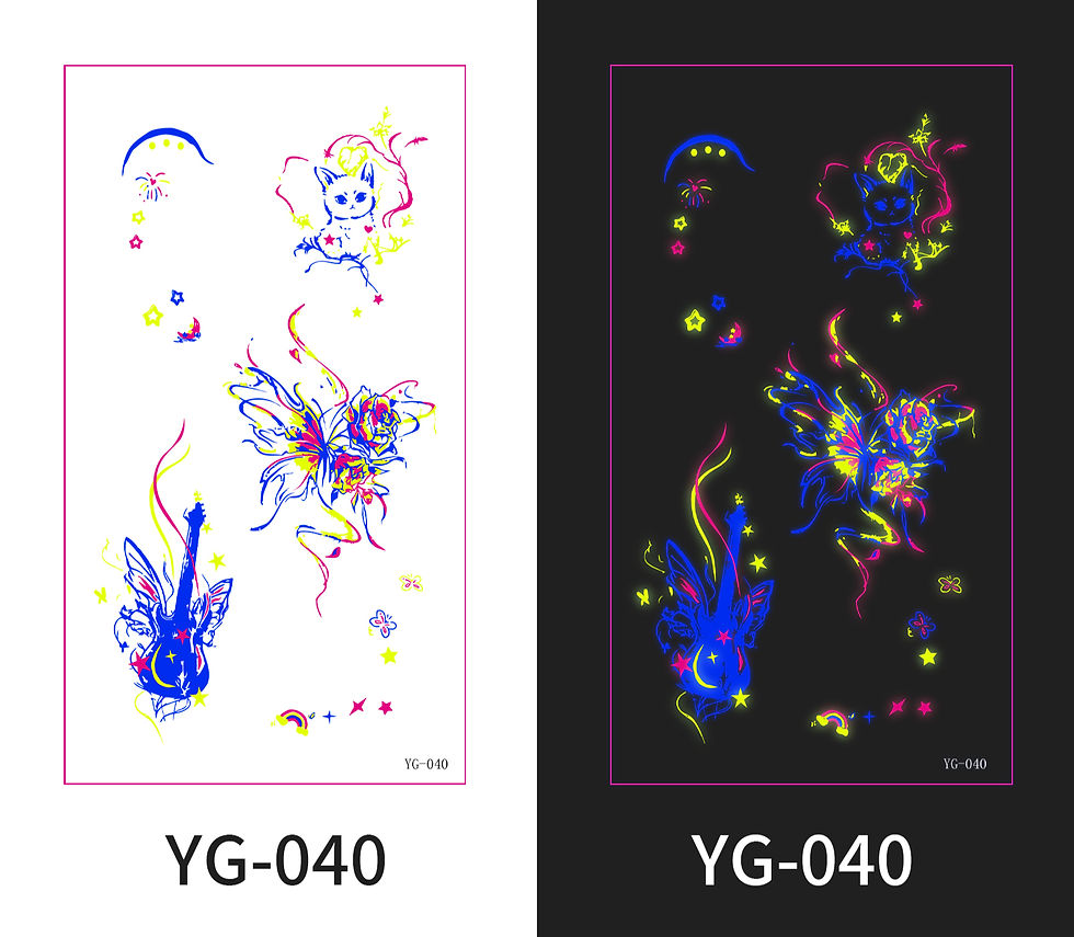 COLORFUL DESIGNS, CATS, HEARTS, RAINBOW GLOW IN THE DARK