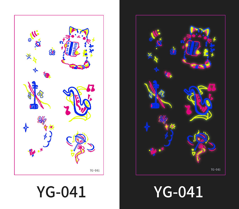 COLORFUL DESIGNS, CATS, HEARTS, RAINBOW GLOW IN THE DARK