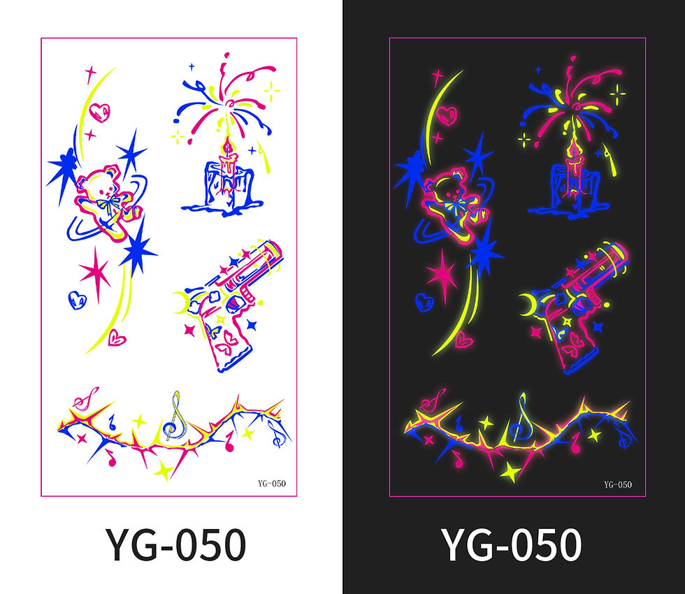 COLORFUL DESIGNS, CATS, HEARTS, RAINBOW GLOW IN THE DARK