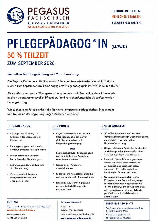 Stellenausschreibung Pflegepädagog*in