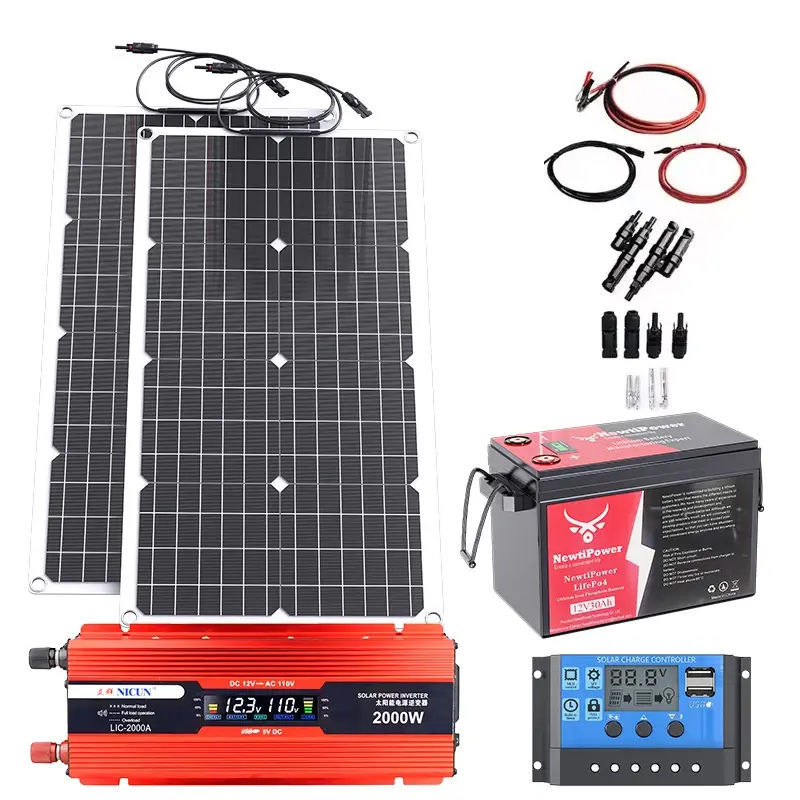 Thumbnail: 2000W Off-Grid Solar Complete Kit Power 100a MPPT Controller, Inverter & LiFePO4