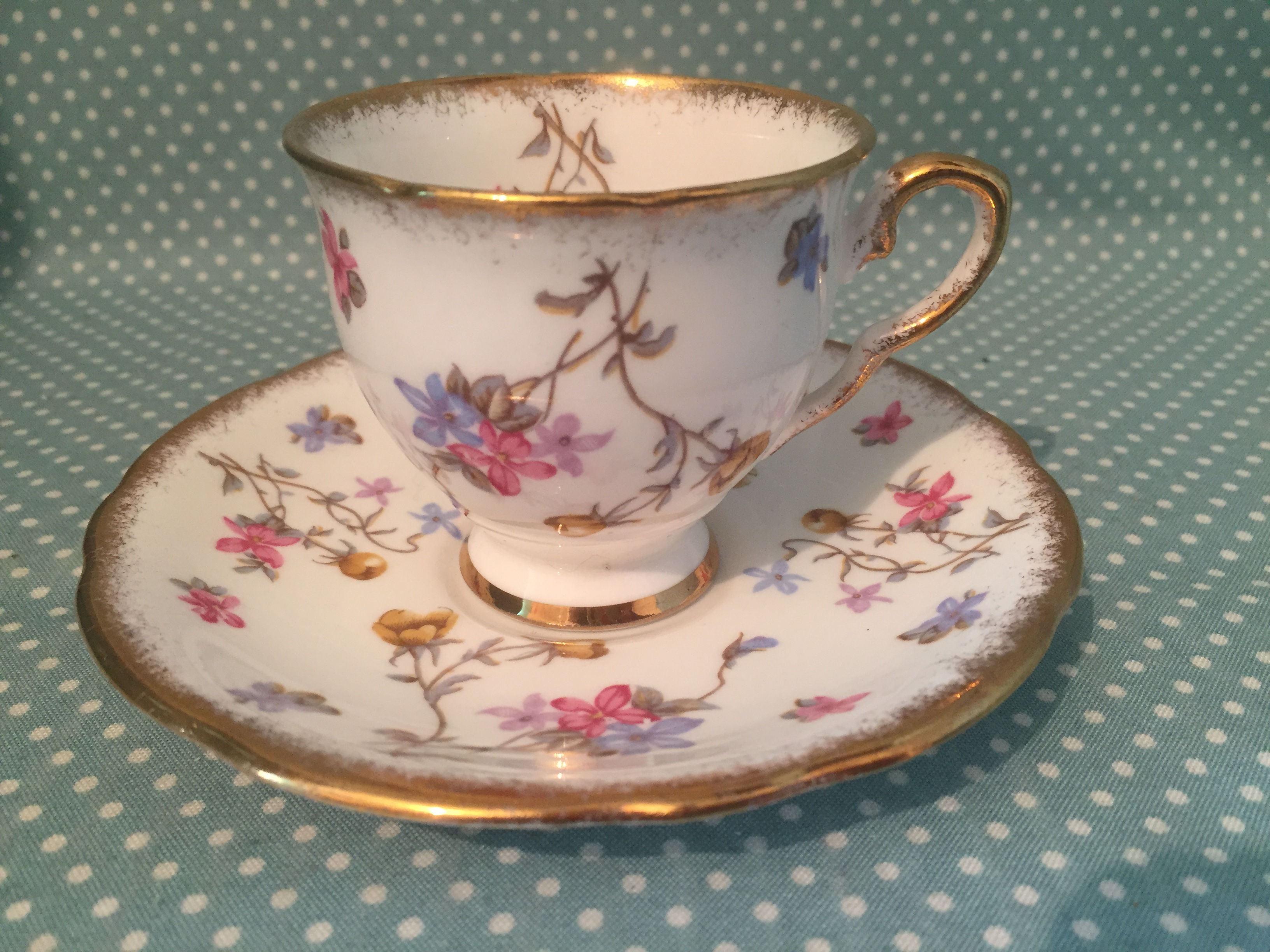 Royal Stafford Violets Pompadour demitasse duo.