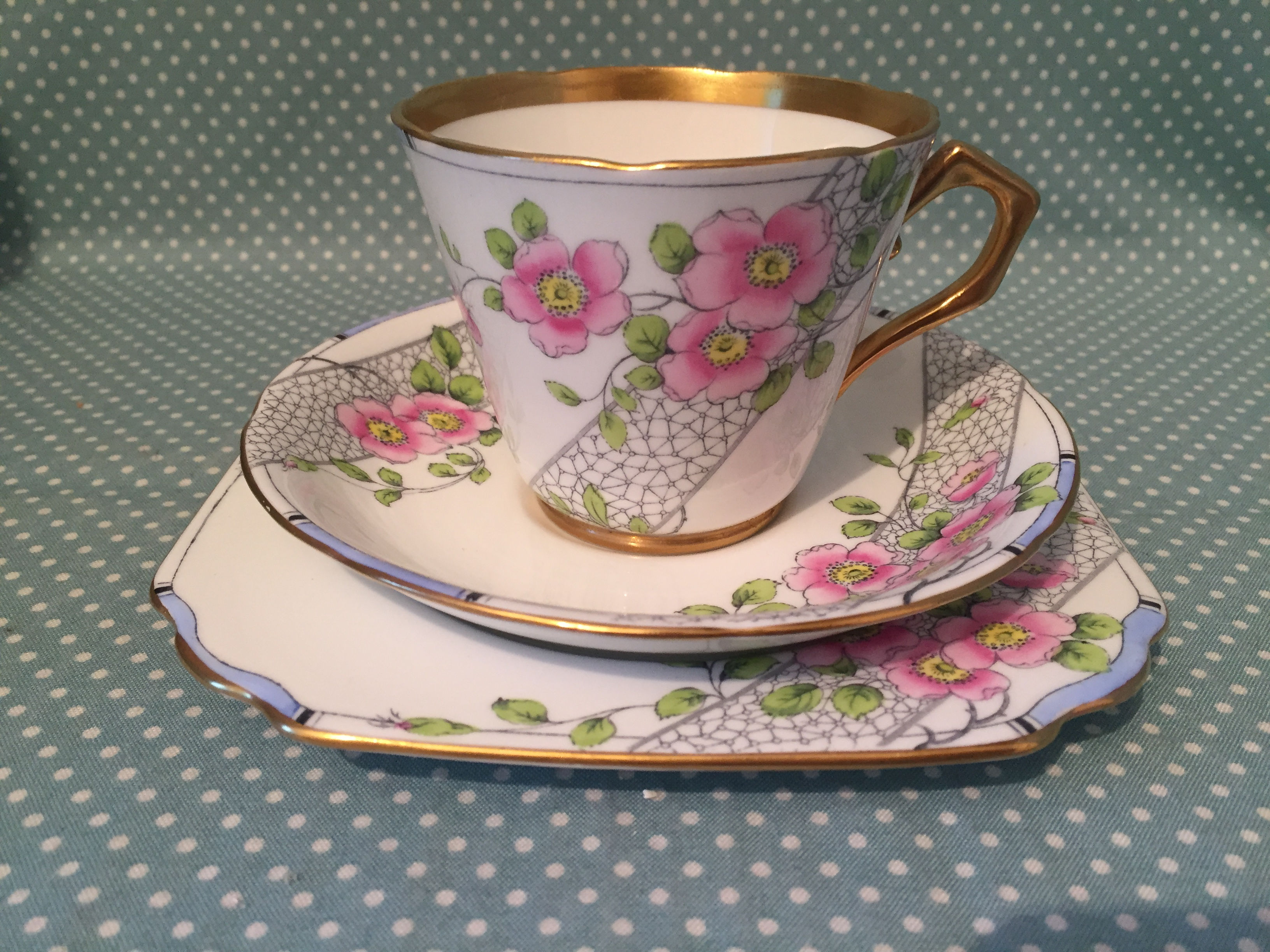 Sampson Smith Old Royal hand painted Art Deco trio