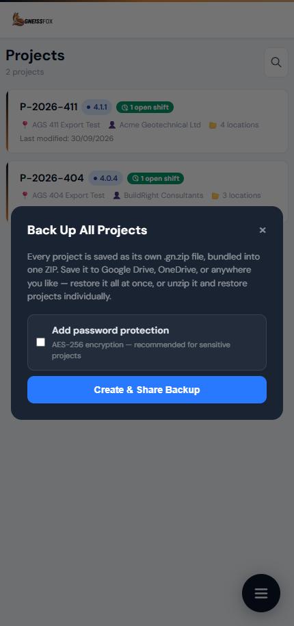 Back Up All Projects with optional password protection