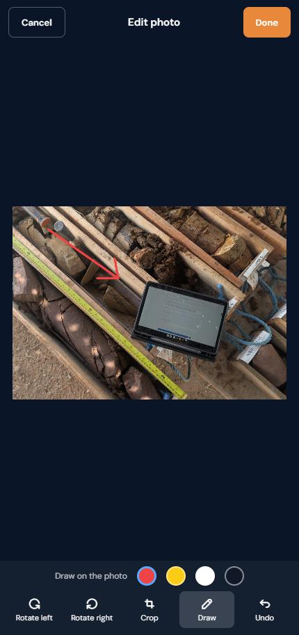 Photo editor in draw mode with an arrow drawn on the photo