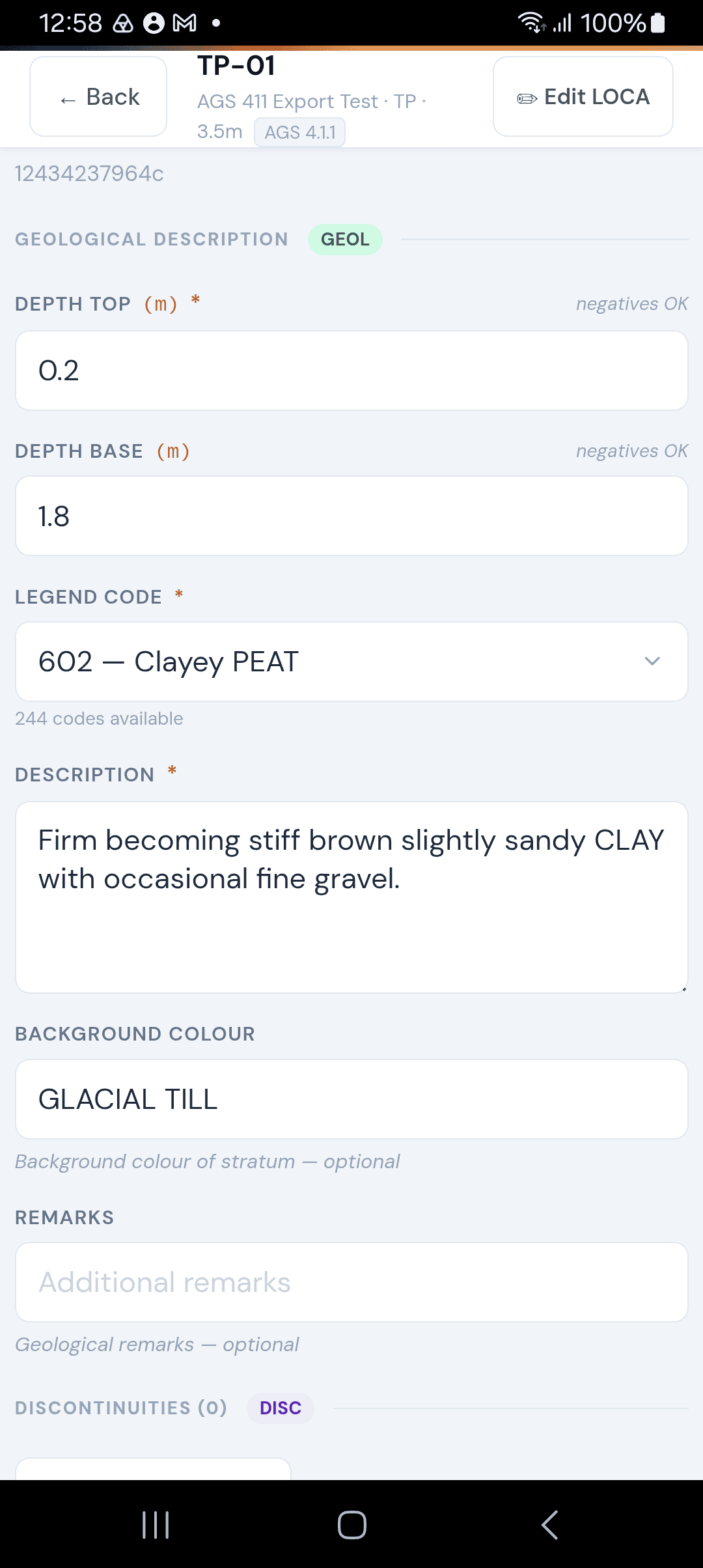 Geology description form