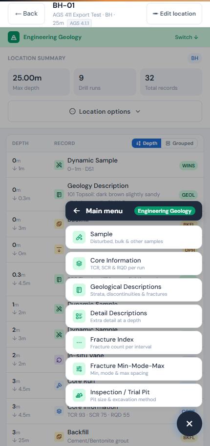 Form list with the dark Main menu bar at the top