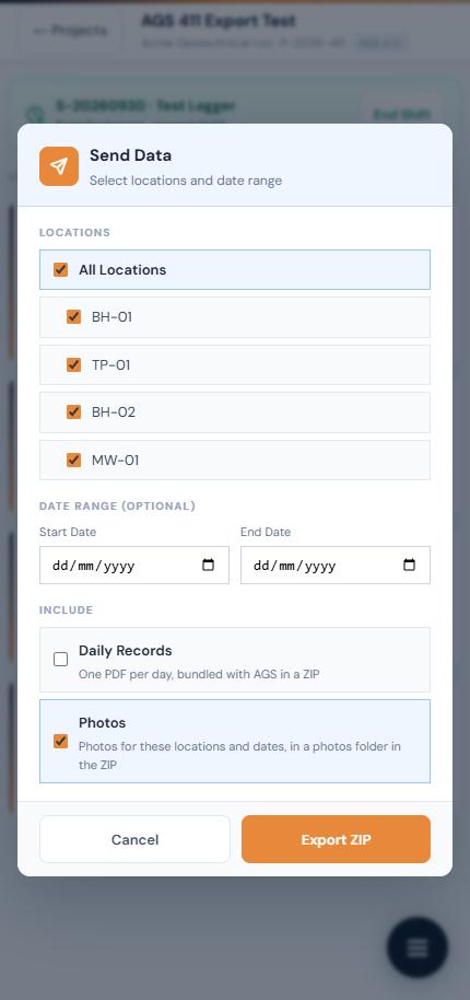 Send Data with the Photos option ticked