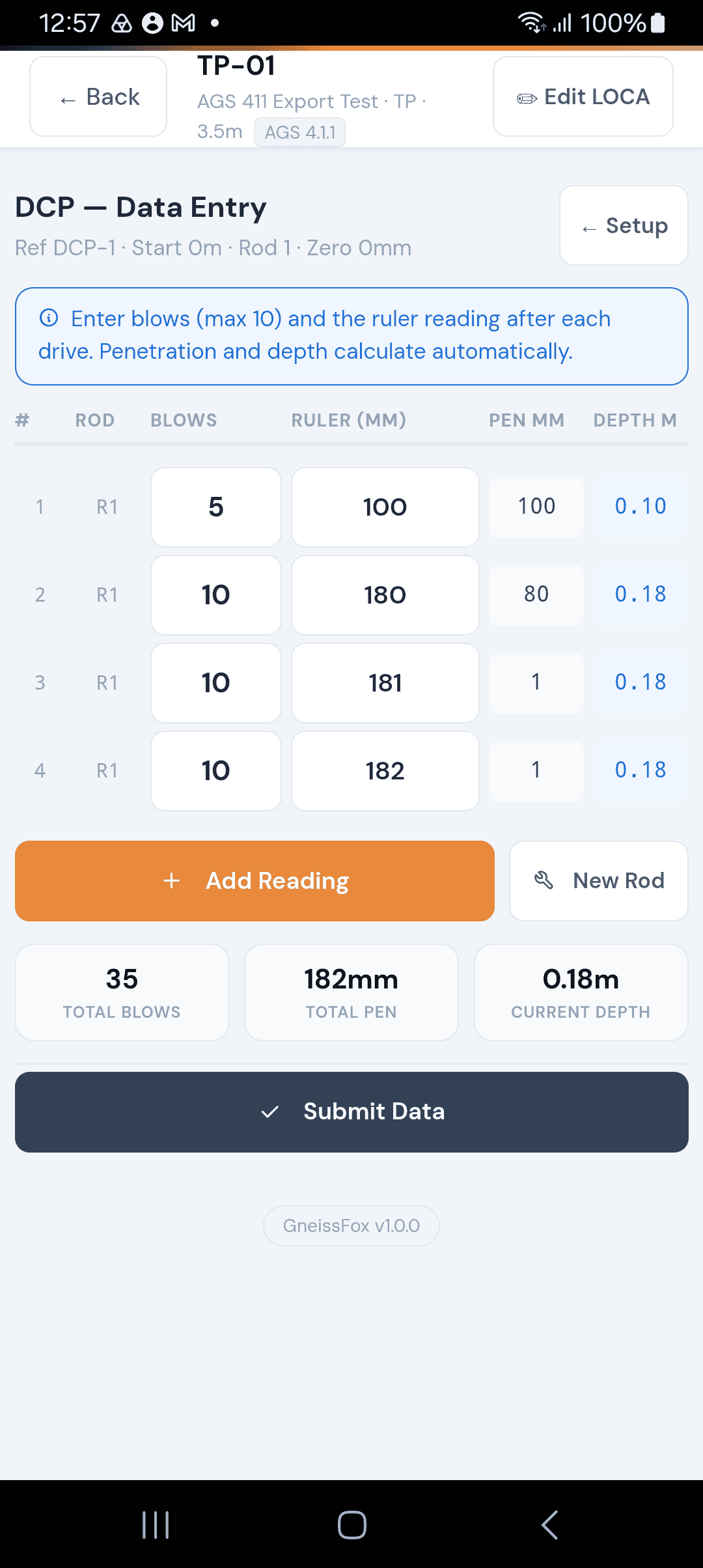 DCP data entry — filled
