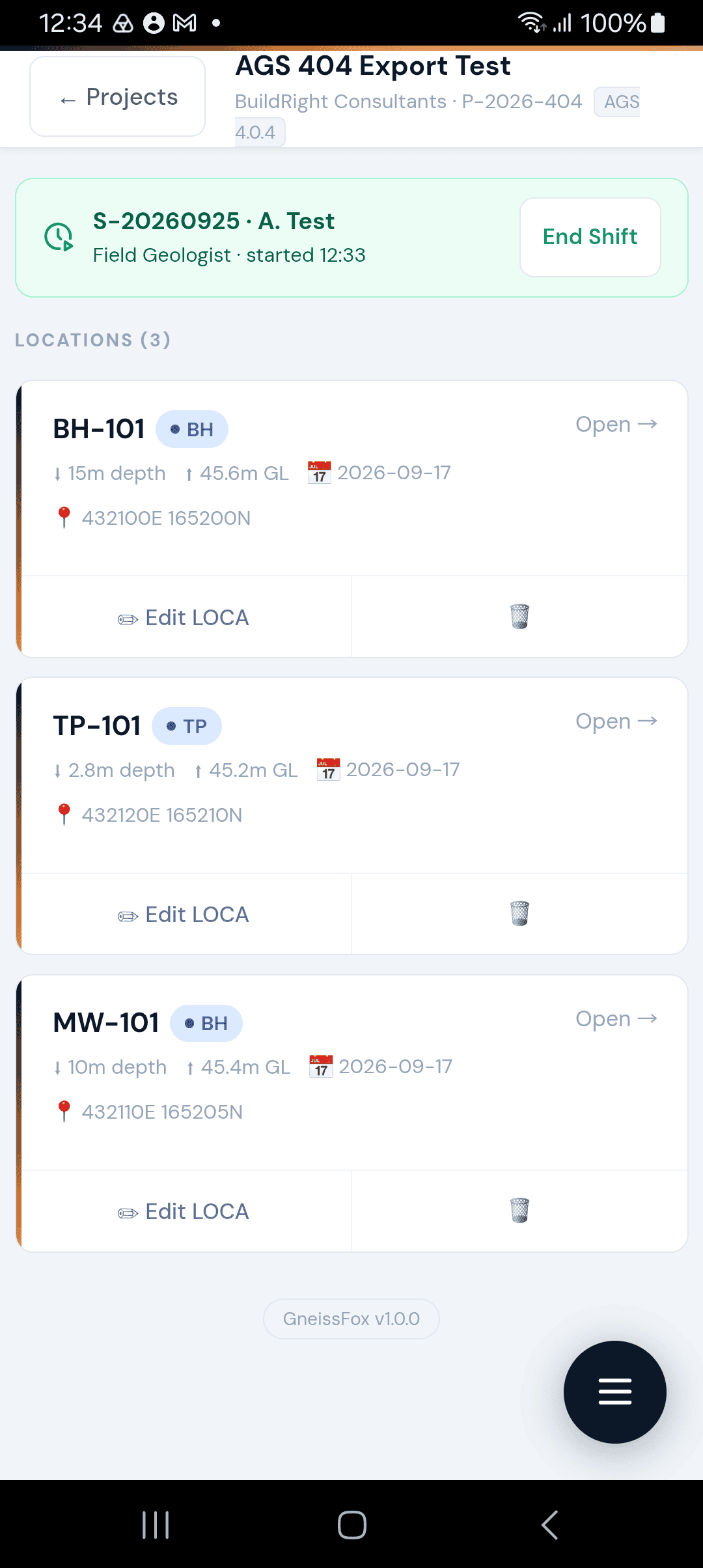 Project detail with locations list