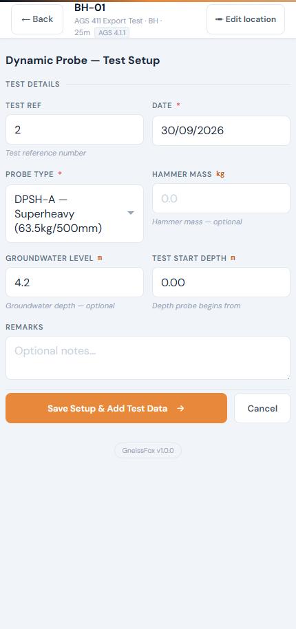 Dynamic probe test setup