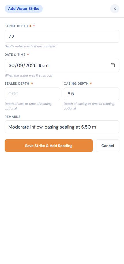Add water strike form