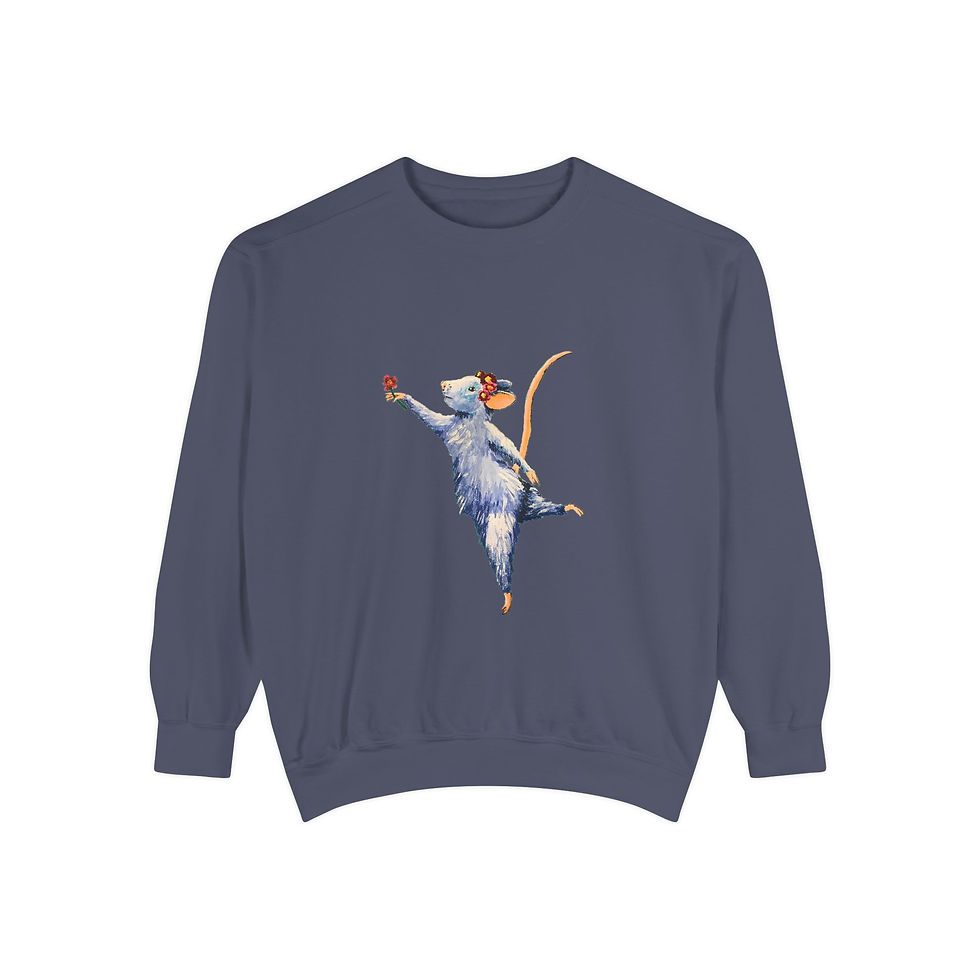 Thumbnail: Dancing Mouse Unisex Garment-Dyed Sweatshirt Designed by Risa 