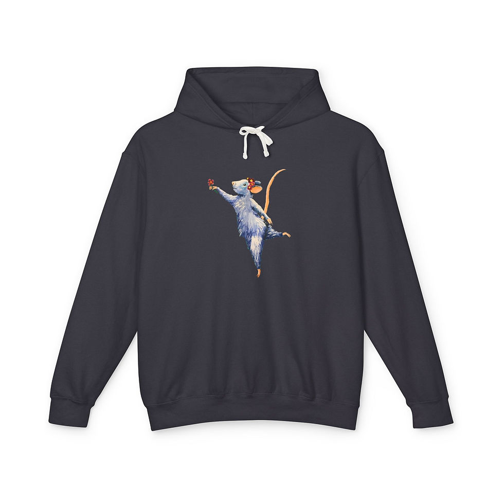 Thumbnail: Dancing Mouse - Unisex Lightweight Hooded Sweatshirt Designed by Risa