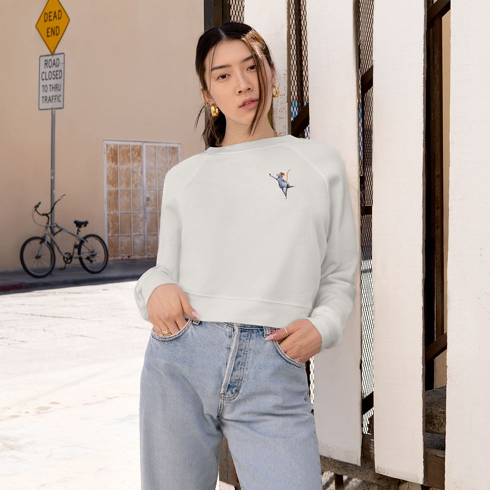 Thumbnail: Dancing Mouse - Women's Cropped Fleece Pullover Designed by Risa