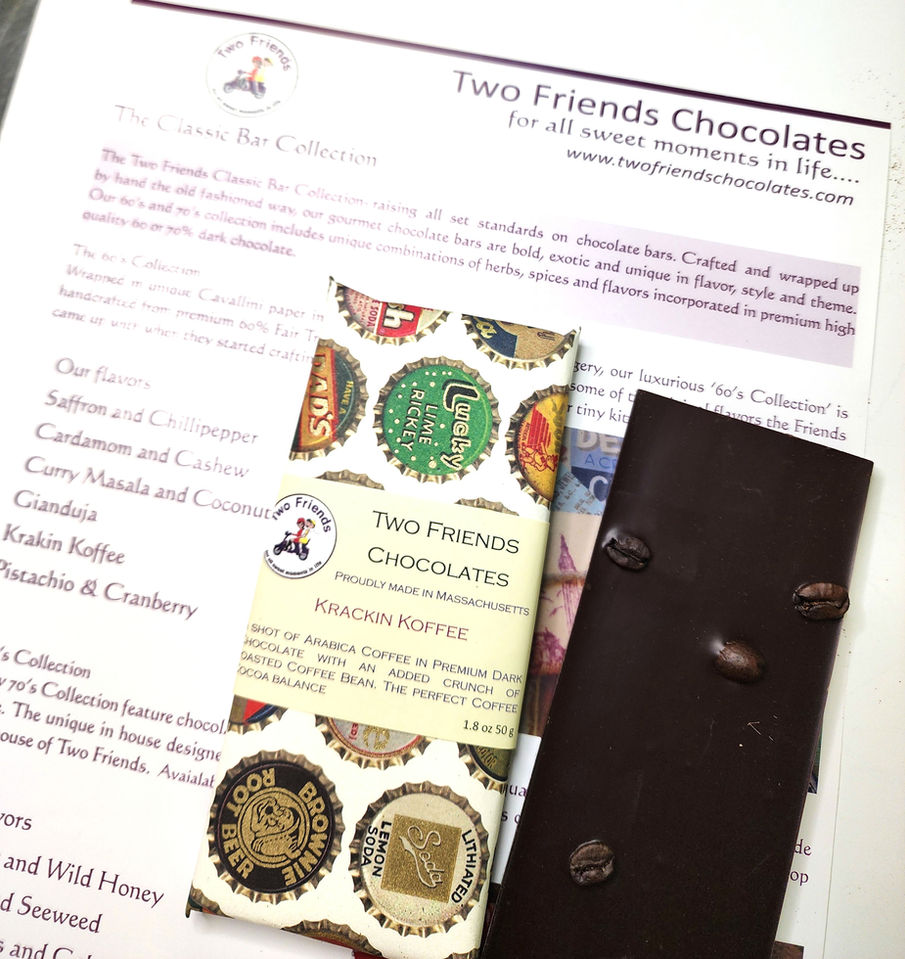 Two Friends Chocolates: pecan and coffee bean bars