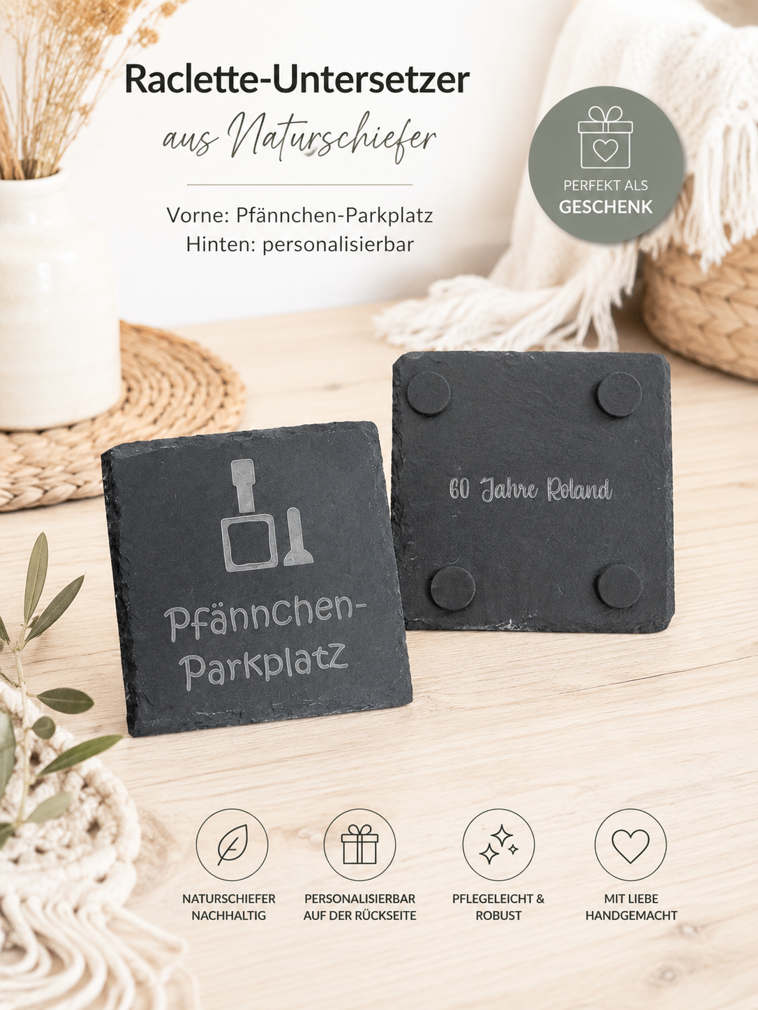 Raclette Pfännchen-Parkplatz aus Schiefer personalisiert