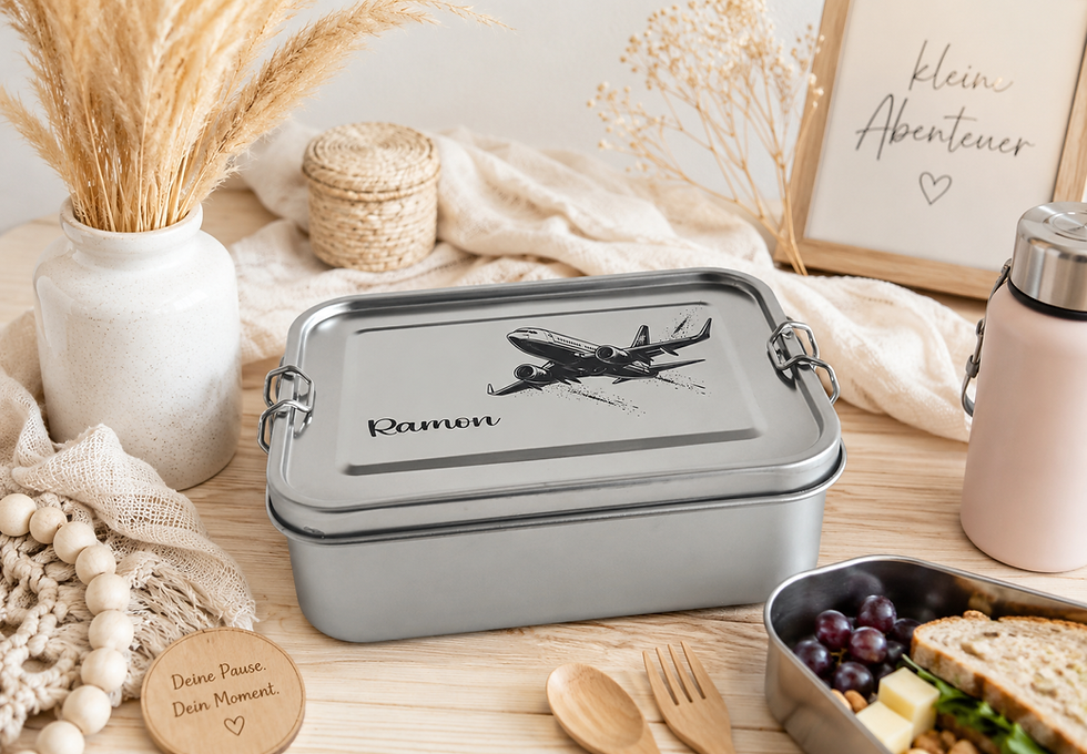 Personalisierte Edelstahl-Lunchbox für Kinder im coolen Flugzeug Design