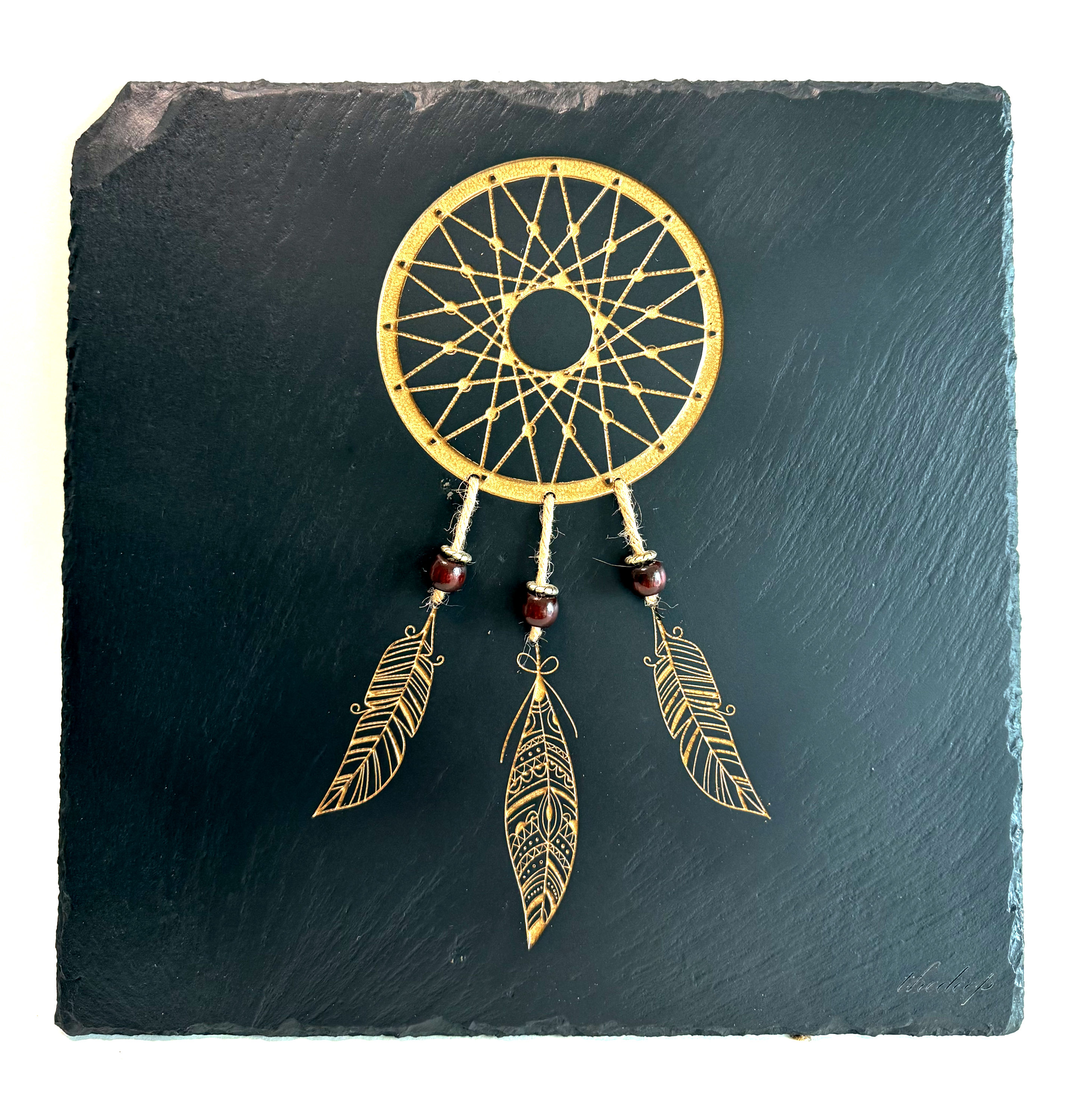 Kunstwerk thedeep„ Dreamcatcher Nr. 02/100“  handgefertigtes Unikat 30 × 30 cm Echtgold