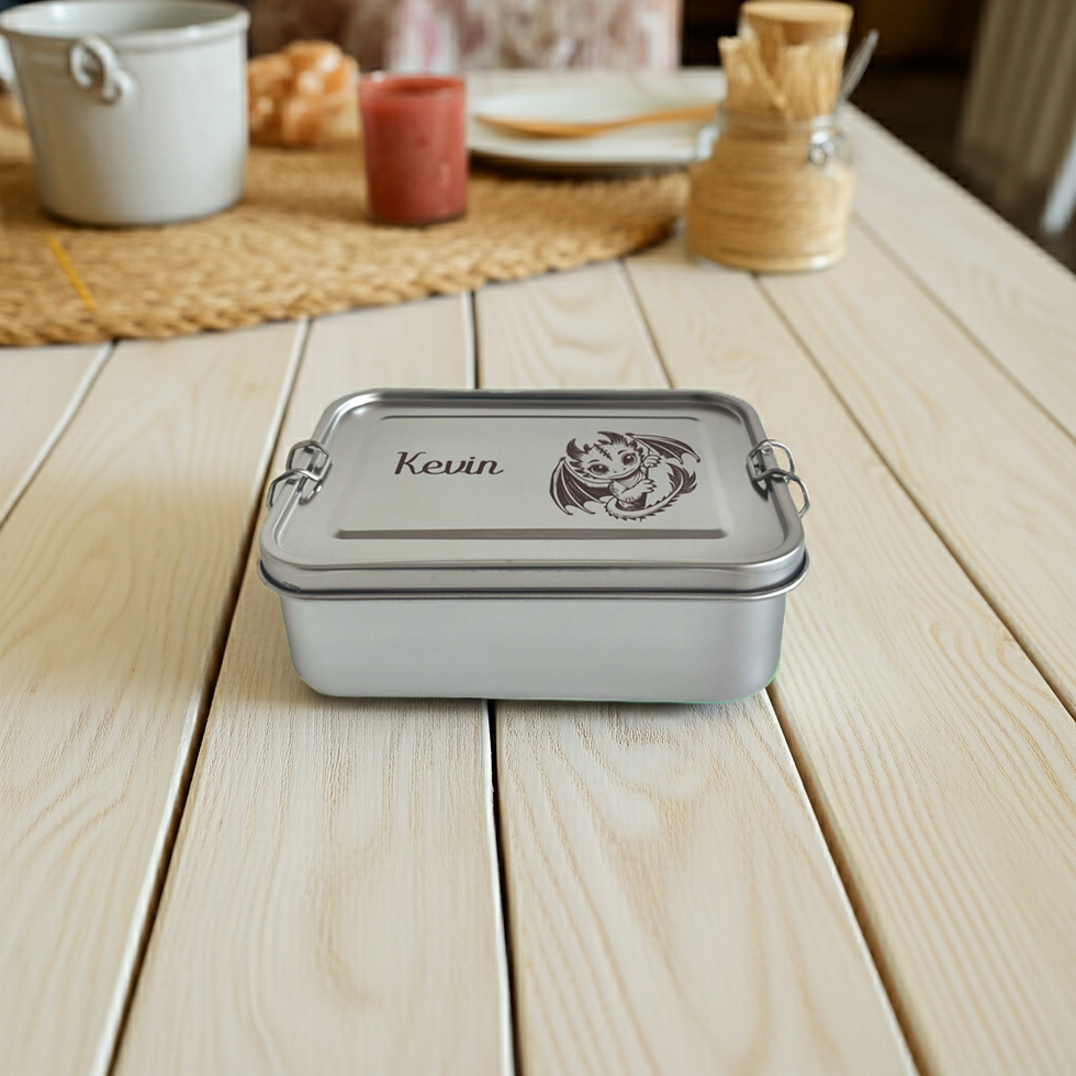 Miniaturbild: Personalisierte Edelstahl-Lunchbox für Kinder mit süßem Drachen-Motiv 3