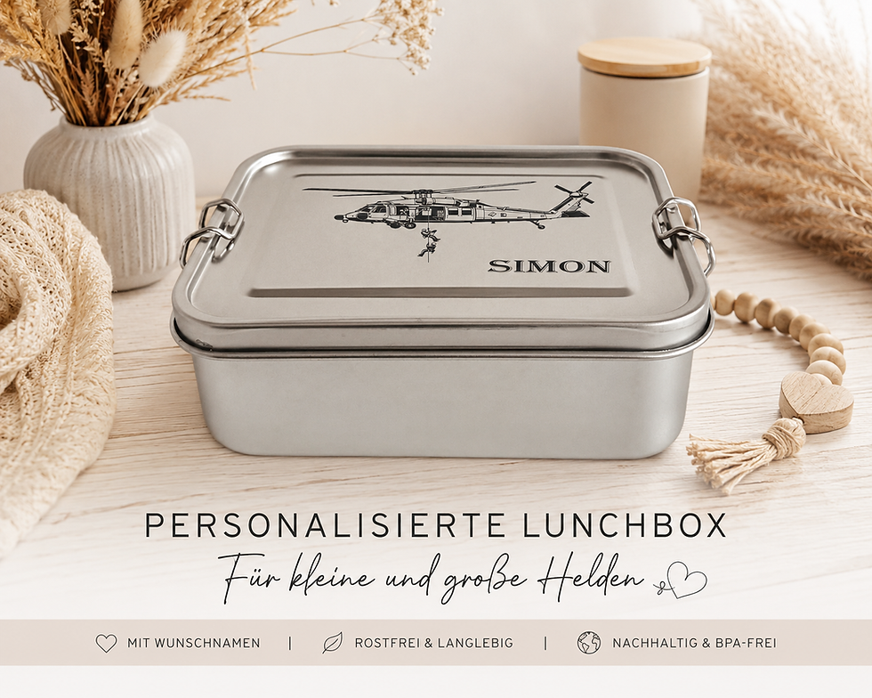 Personalisierte Edelstahl-Lunchbox für Kinder mit coolen Rettungshubschrauber