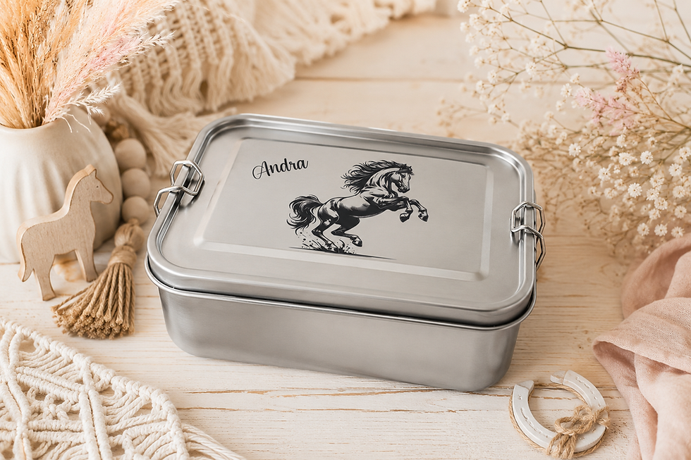 Personalisierte Edelstahl-Lunchbox für Pferde-Liebhaber in 4 Designs design1