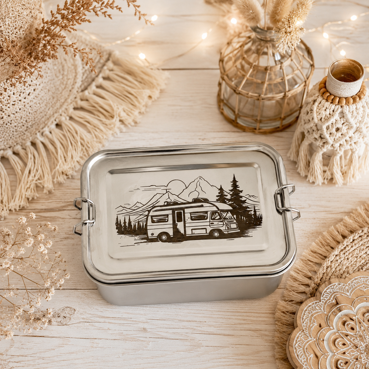Personalisierte Lunchbox "Stella" - Camping 2 aus Edelstahl 1,2 L