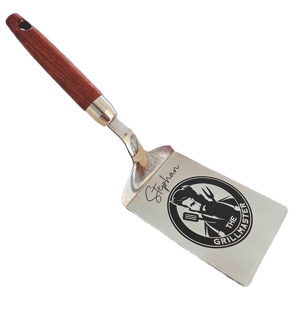Miniaturbild: Personalisierter Grillwender BBQ King  „Wendelin Grillmaster“ - Edelstahl - Holz neutral