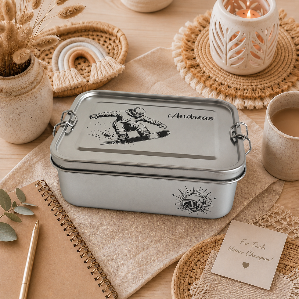 Personalisierte Lunchbox für Kinder im coolen Snowboarder-Design mit Nam
