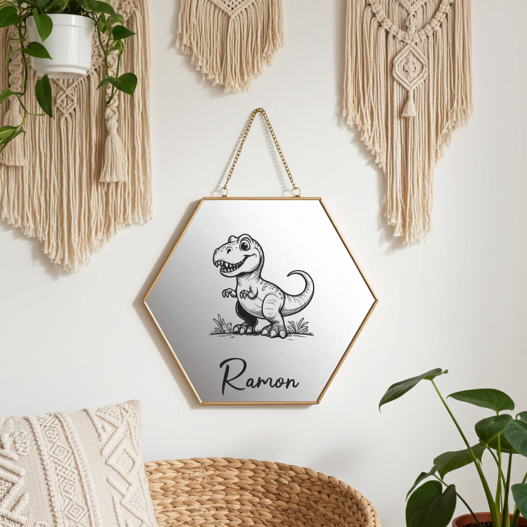 Kinder-Wandspiegel „Dinos“ – personalisiert mit Namen und einer von 4 Dinos REX