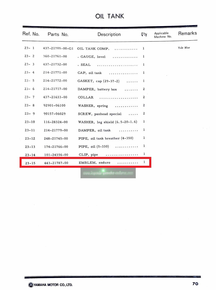 Thumbnail: 1974 Yamaha Enduro DT175A Oil Tank Decal Sticker Emblem 7 Part # 443-21787-00-00