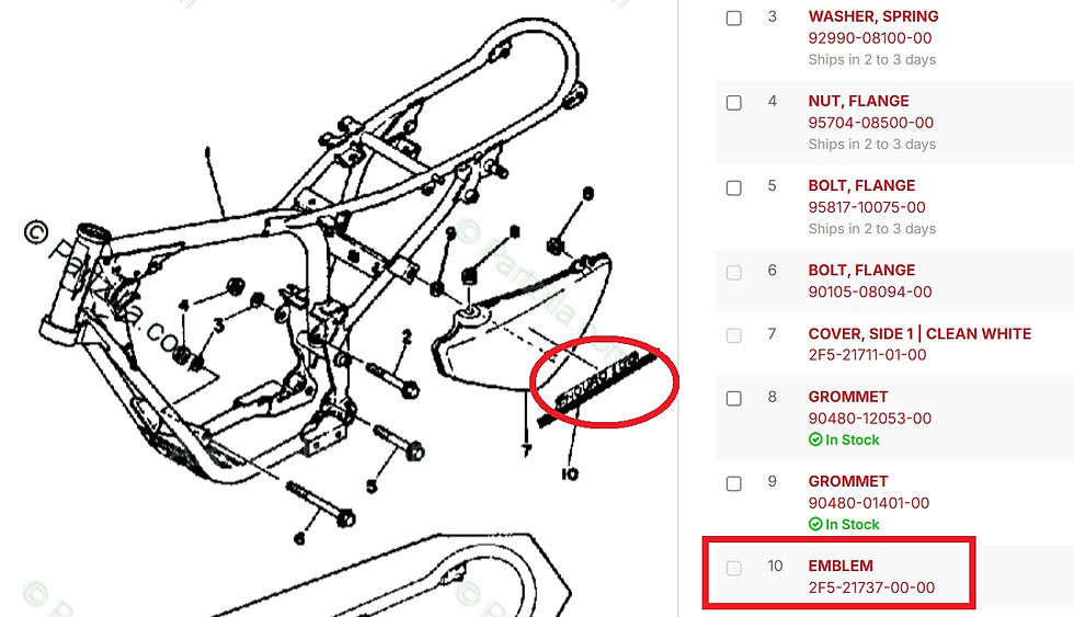 Thumbnail: 1980 Yamaha Enduro DT100G Frame Side Cover Decal Sticker Emblem 2F5-21737-00-00