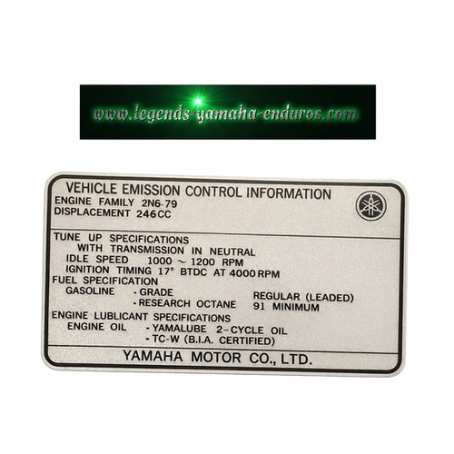 New 1979 Yamaha DT250F Airbox Inner Cover EPA Decal Sticker | Yamaha Enduro 