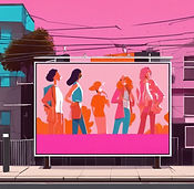 campaign billboard on the street with pink and orange back ground with images..jpg