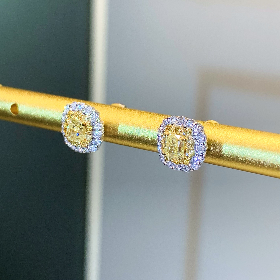 Thumbnail: Cushion yellow diamond earrings, 1.12 carats