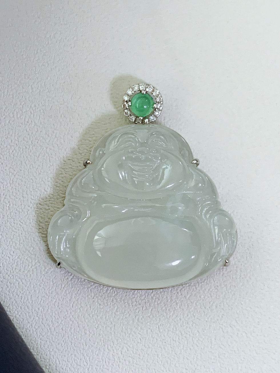 Thumbnail: Natural Jadeite Buddha and Diamond Pendant