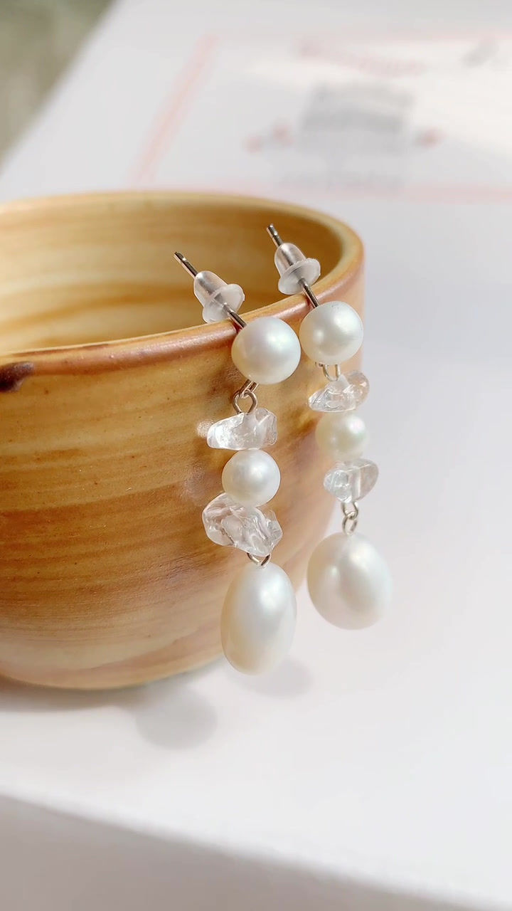 Thumbnail: Natural pearl sterling silver earrings