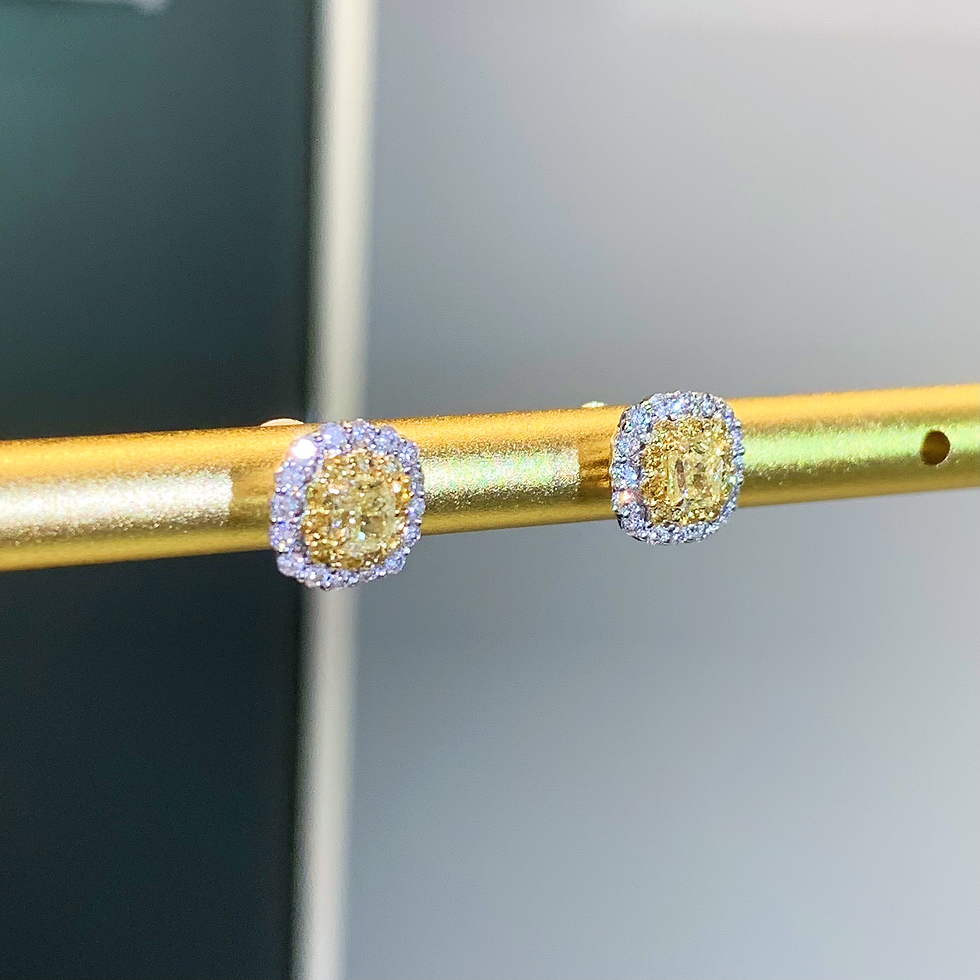 Thumbnail: Cushion yellow diamond earrings, 1.12 carats