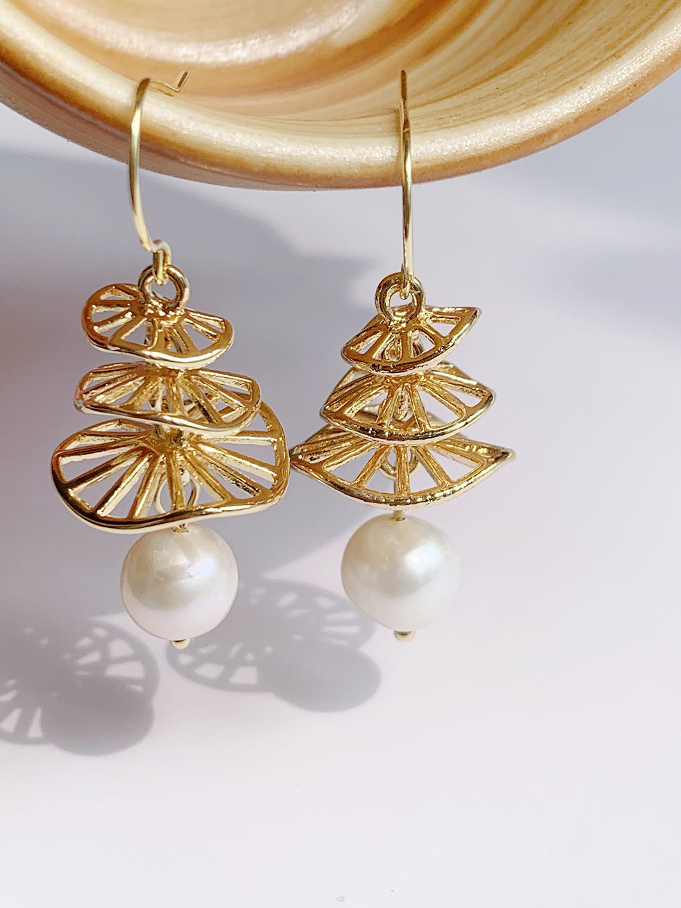 Thumbnail: Natural pearl gold filled earrings