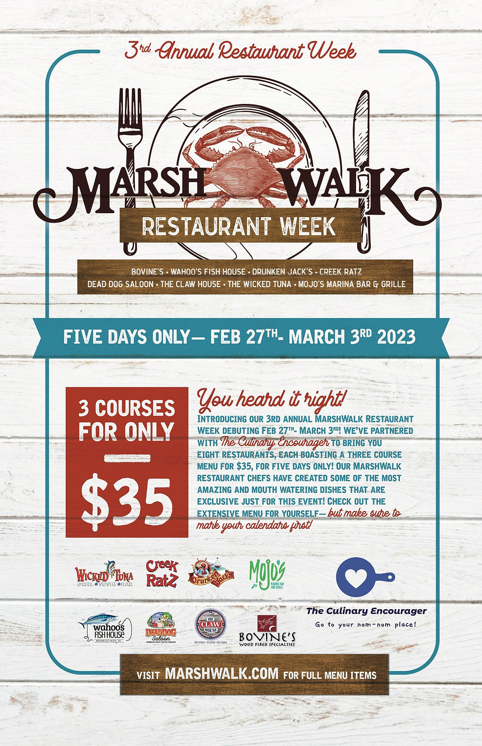 The Third Annual MarshWalk Restaurant Week Menu Features Amazing Dishes!